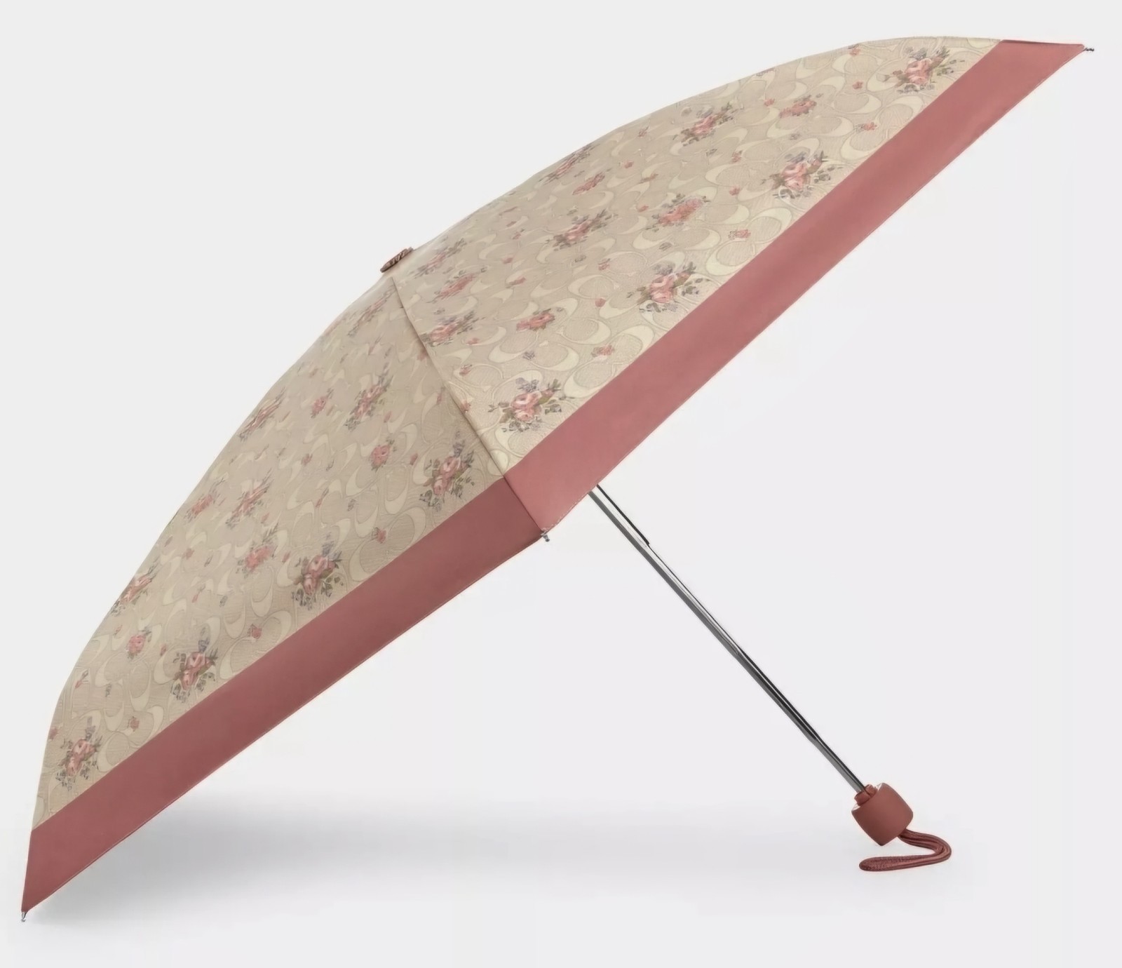 NWT Coach UV Protection Mini Umbrella Sig Floral Print Silver/Sand Multi CCS84