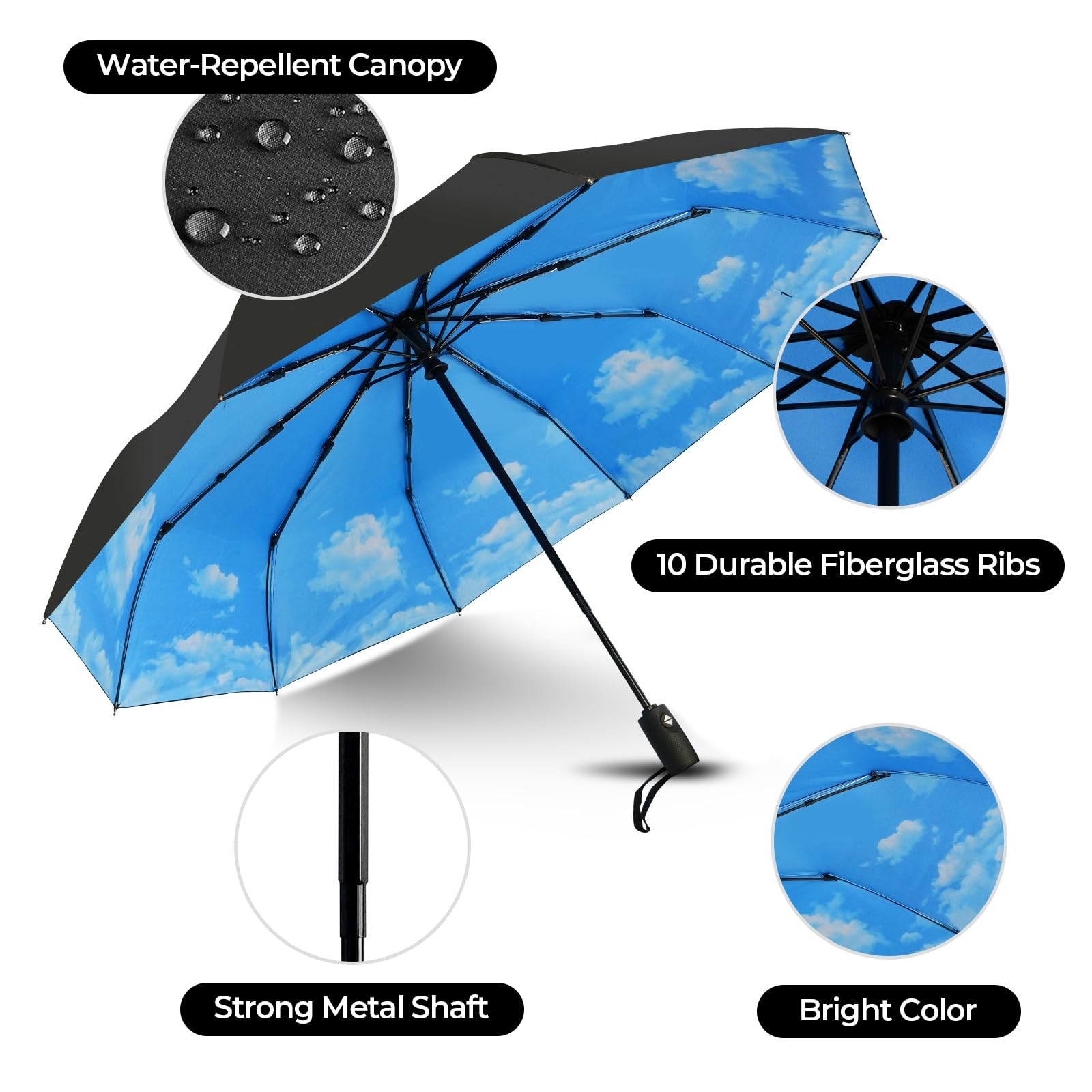 Compact Travel Umbrella Automatic Open Close Windproof UPF 50 Sun Rain