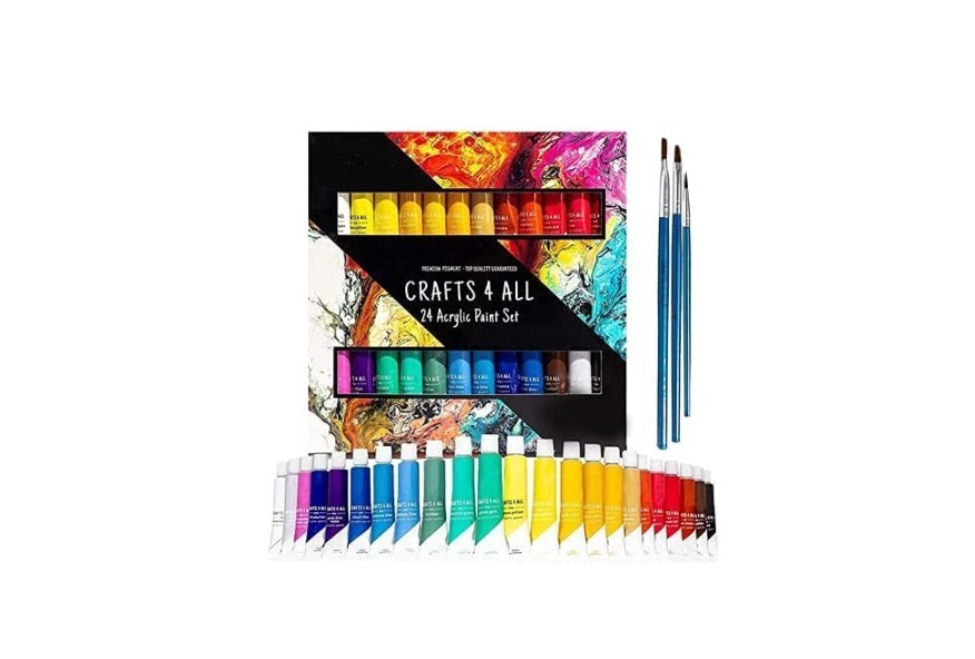 Acrylic Paint Set for Adults and Kids -24 Pack of 12Ml Paints with 3 Art Brushes