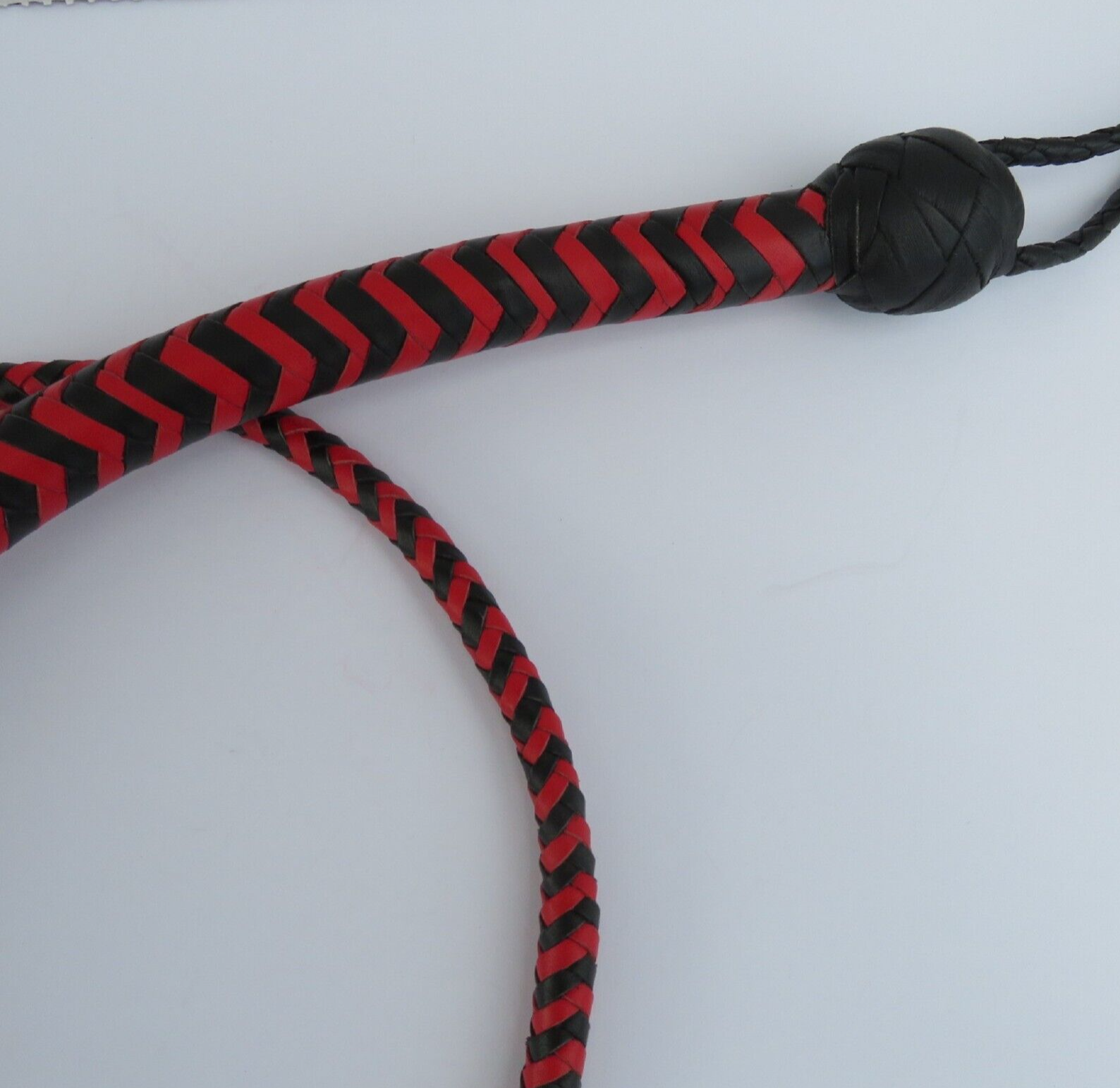 Leather Single Tail, 36" Black & Red Single Tail Unisex Handcrafted USA