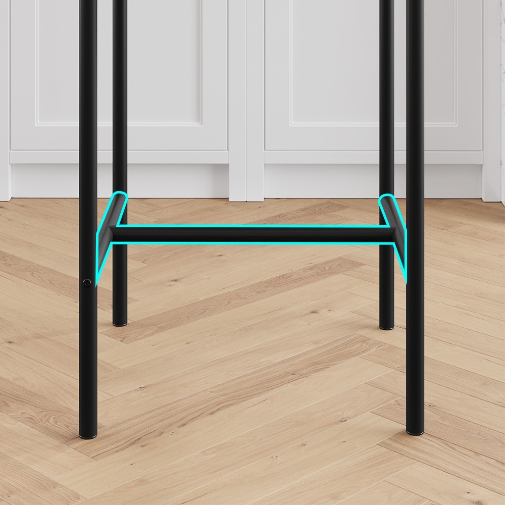 Set of 2 Black Upholstered Bar Stools, Counter Height with Backrest & Footrest