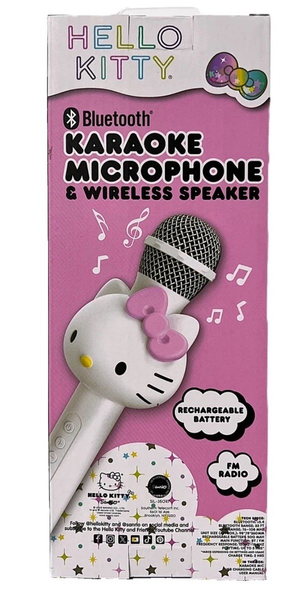 Hello Kitty Bluetooth Karaoke Microphone Wireless Speaker USB Charging Pink NIB