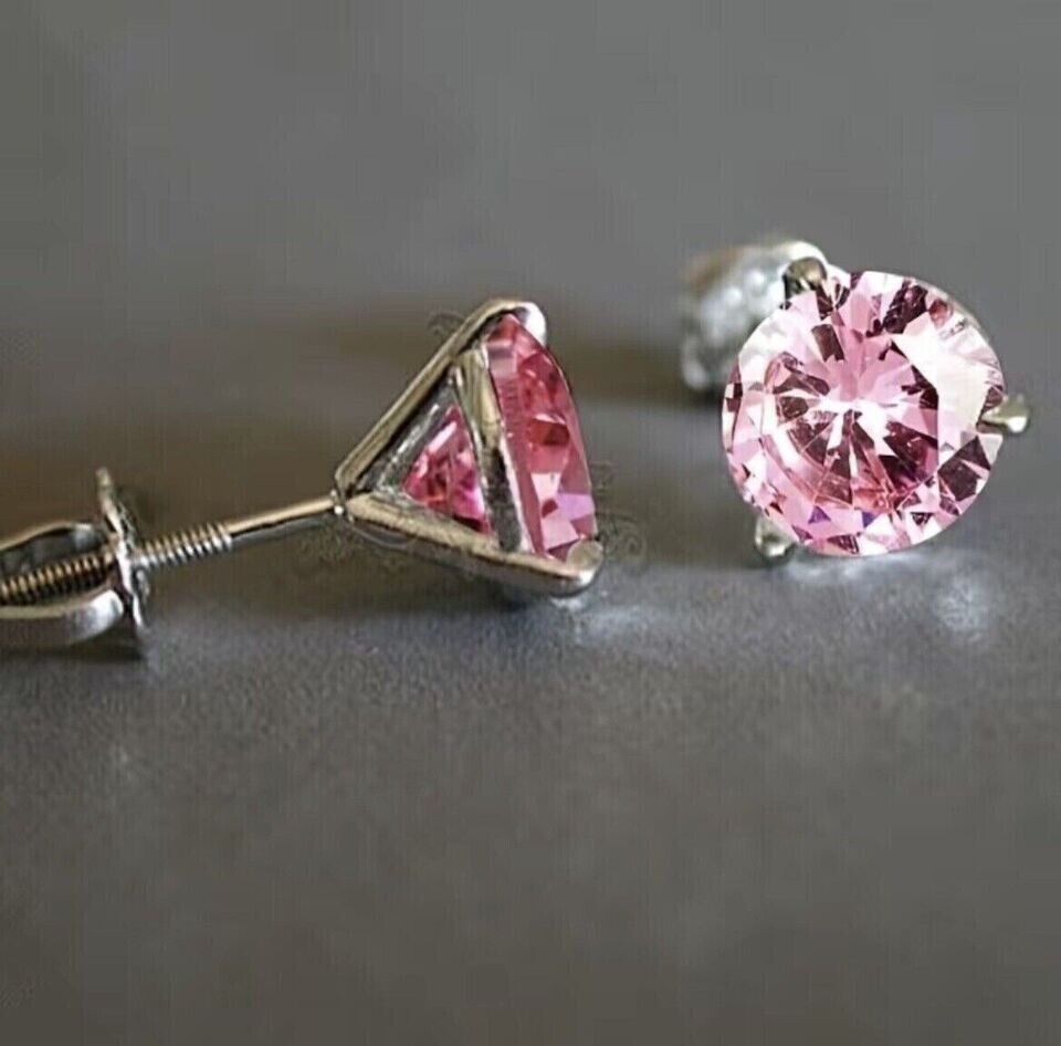 2.Ct Round Cut Lab Created Pink Diamond Women Stud Earring 14k White Gold Plated