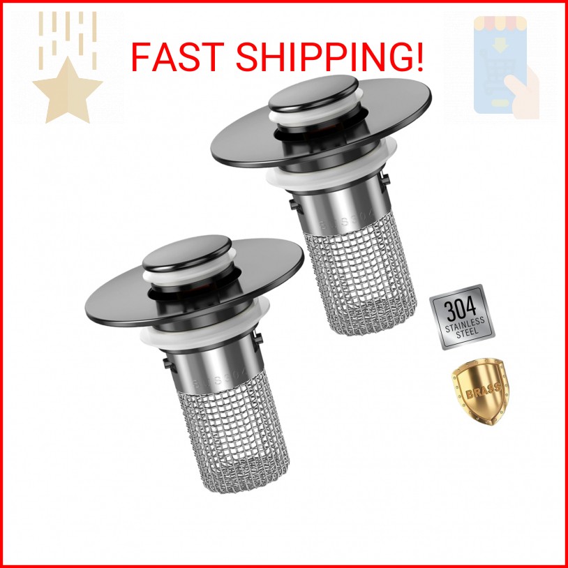Sink Stopper Hair Catcher,(2PCS) Pop-up Sink Drain Strainer with Removable Stain