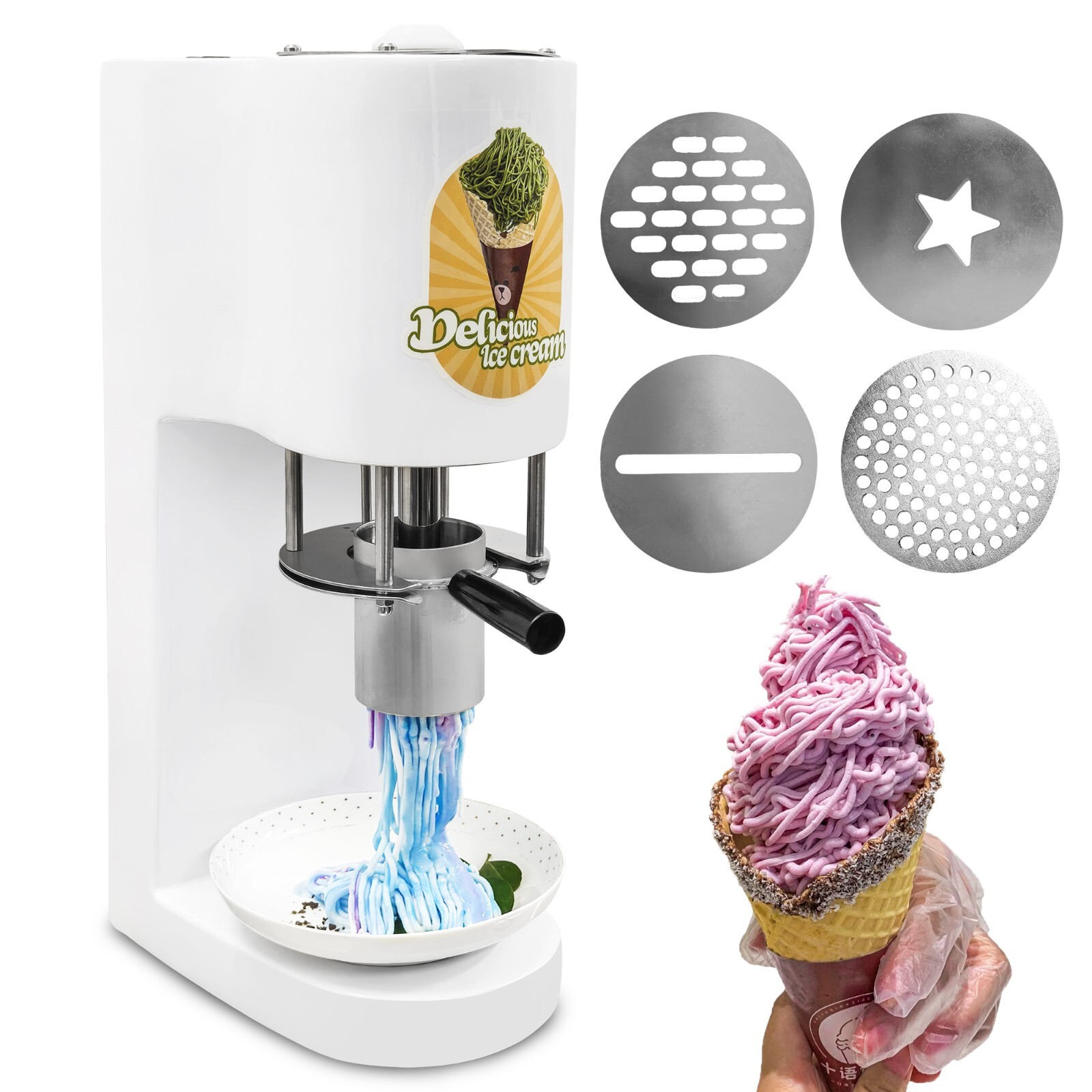 Commercial Spaghetti Ice Cream Maker Machine 4 Molds Stainless Steel  110V-220V