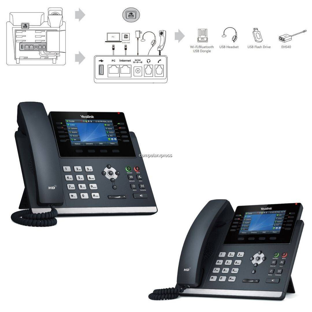 2 Yealink SIP-T46U Unified Firmware SIP Phone 16 Line VoIP Color Gigabit  2PACK