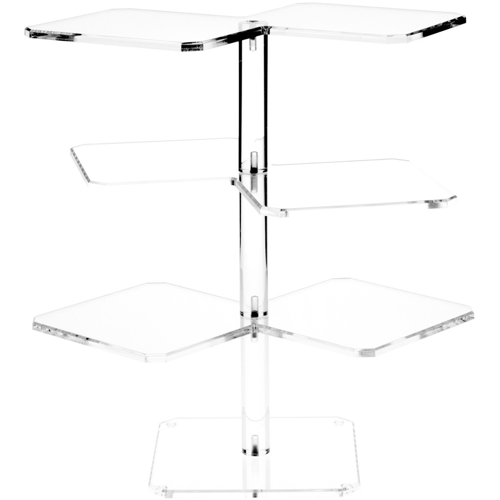 Plymor Clear Acrylic Beveled 3-Shelf Display Tower, 19.5" H x 19" W x 19" D