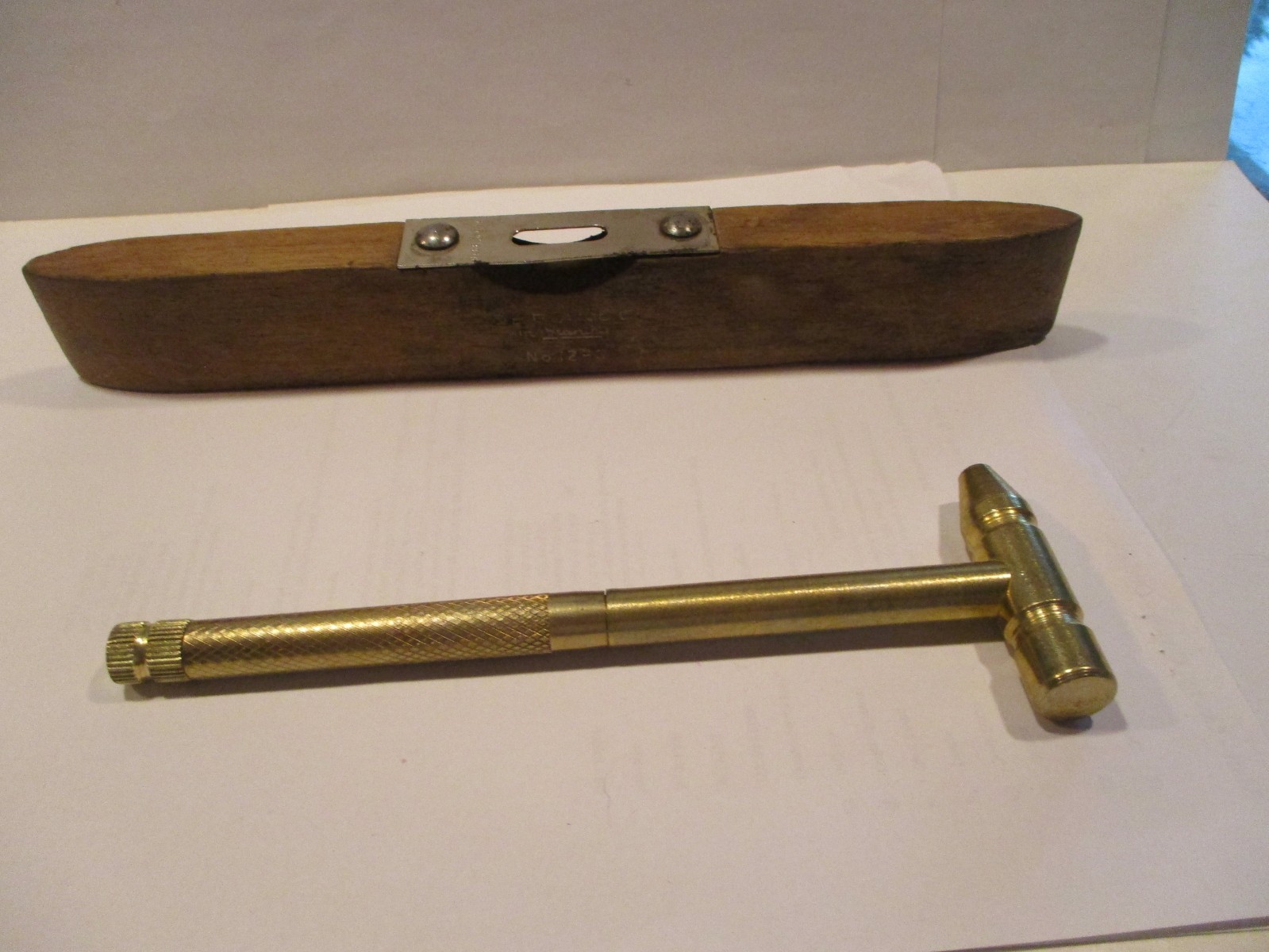 Vintage Wood Stanley Level & Slightly Used Metal Hammer/Screw Driver