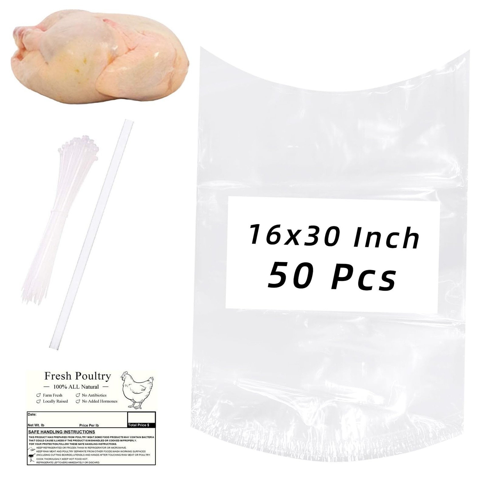 Large Turkey Poultry Shrink Bags,50 Pcs 16x30 Inches Clear Poultry Heat Shrink B
