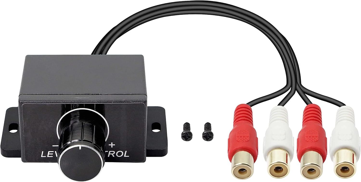 Universal RCA Level Controller - Car Audio Adjuster with Bass Boost Control Knob