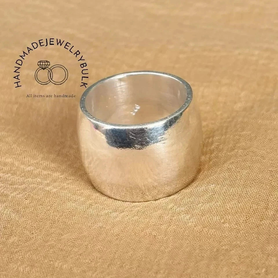 Plain Heavy Wide Dome Band Ring Solid 925 Silver Dome Ring Statement Woman Ring