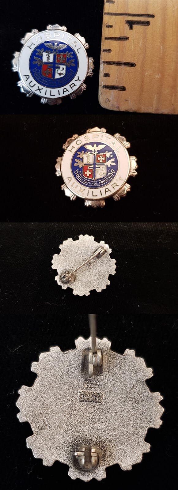 Vintage Sterling Silver Enamel Hospital Auxiliary Lapel Pin cf64