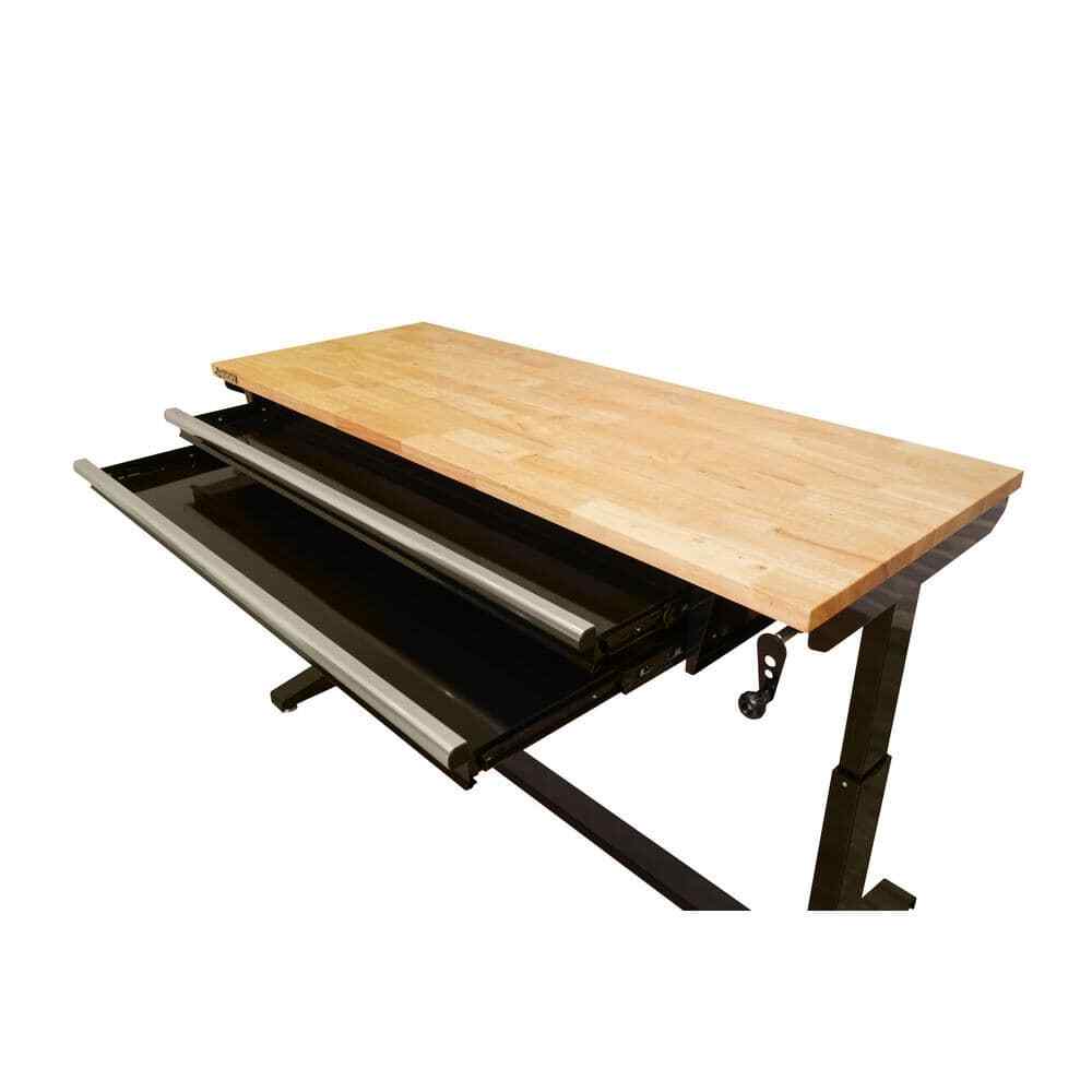 Workbench Table 62 in. Adjustable Height 2-Drawers Black Home Office Workstation