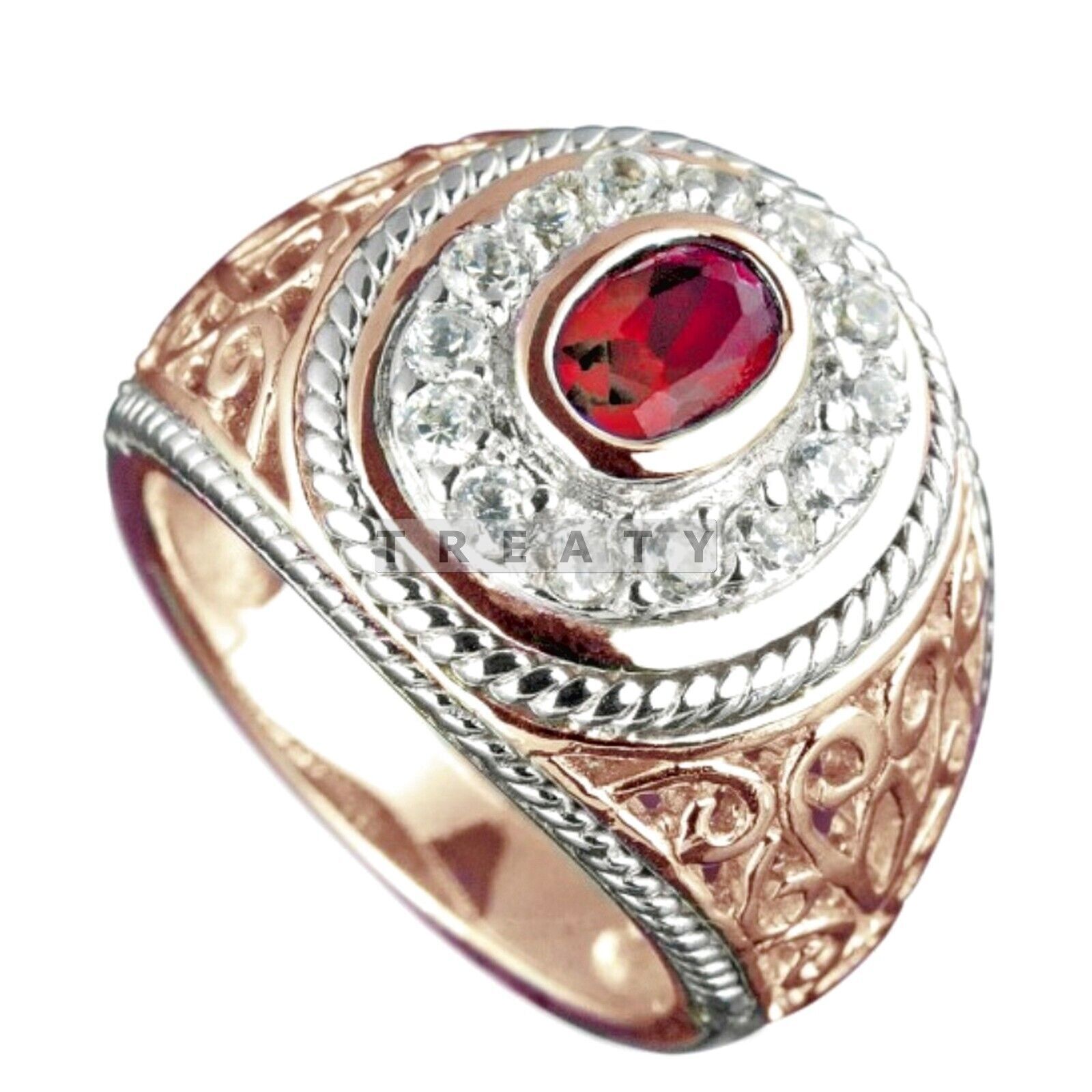 Garnet Oval Cut With 14K Solid   Gold  Ring For Men's #331