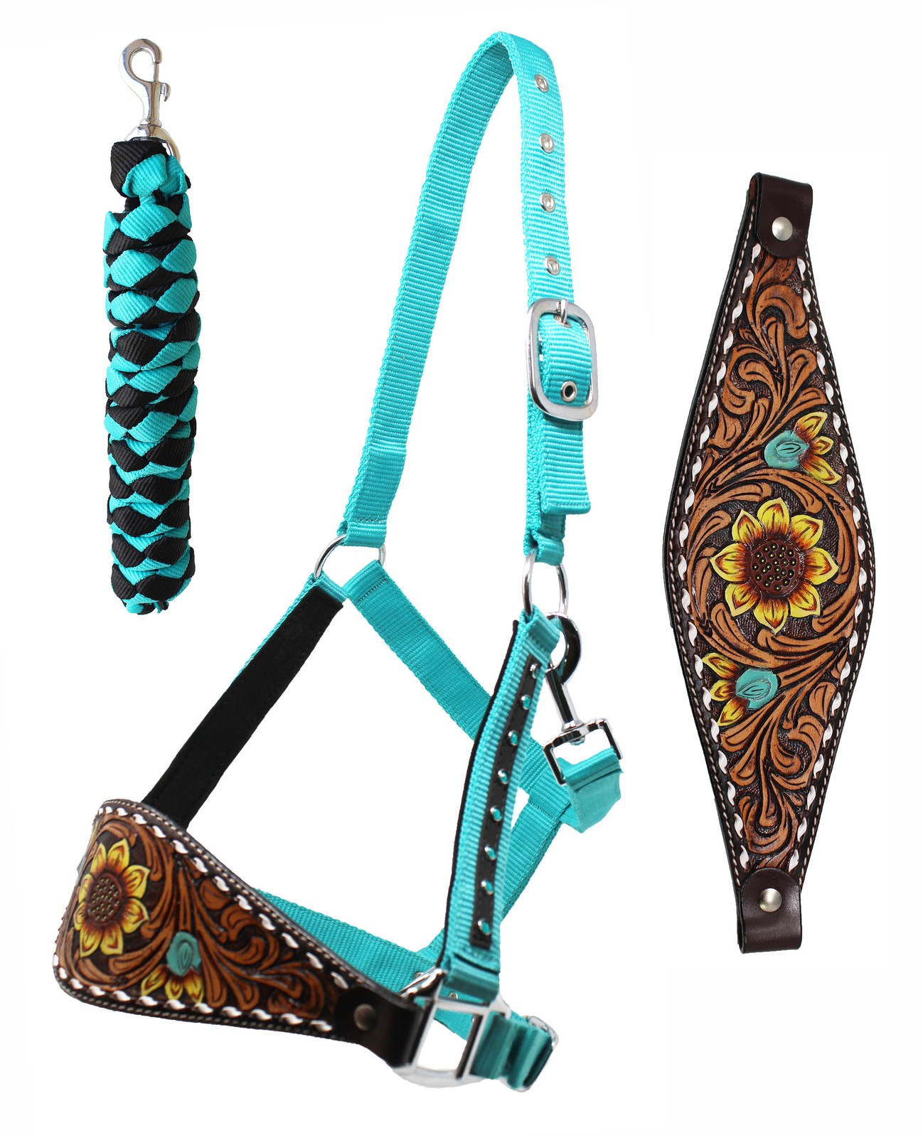 Challenger Horse Noseband Tack Bronc Leather HALTER Tiedown Lead Rope 280HR23