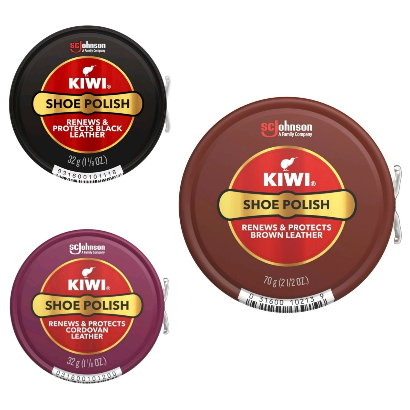 Kiwi Leather Shoe Polish 3 Pack Black Cordovan 1.125oz Each & Brown Giant 2.5 oz