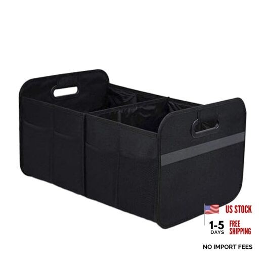 Car Trunk Organizer, Collapsible Multi-Compartment Auto Storage Box with Black