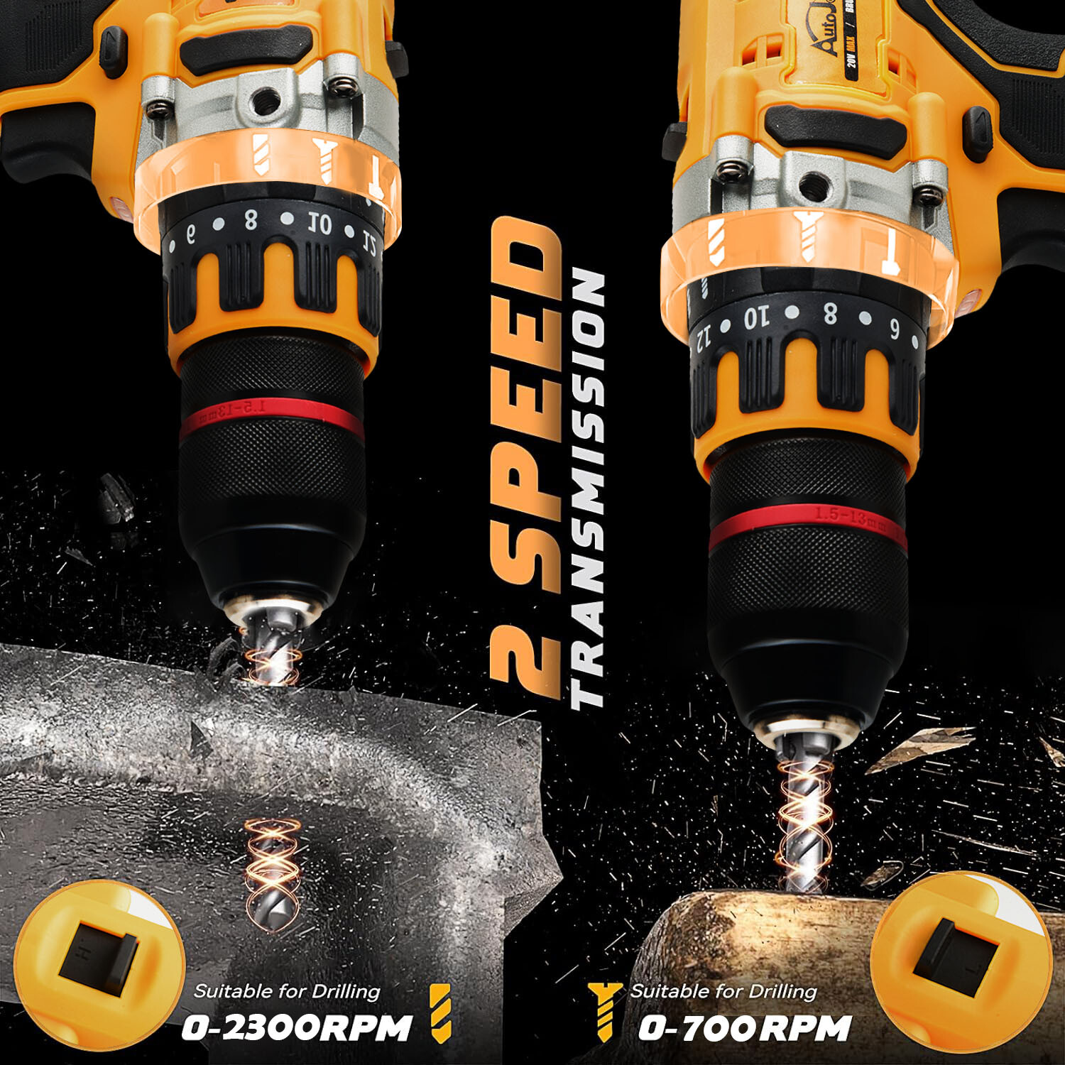 Cordless Drill Driver for Dewalt 20V Battery, Brushless 1/2" Compact Drill Tool