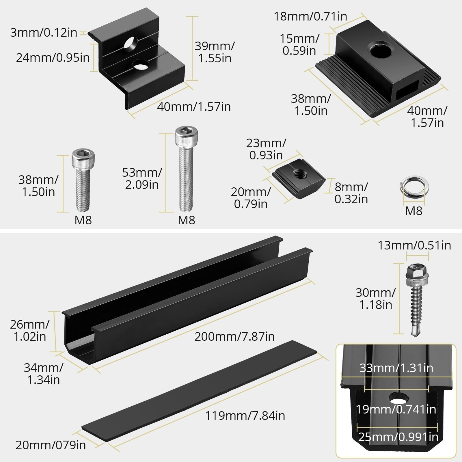 Anbte 6Pcs Solar Panel Mounting Brackets, Aluminium 7.87" Solar Panel Mountin...