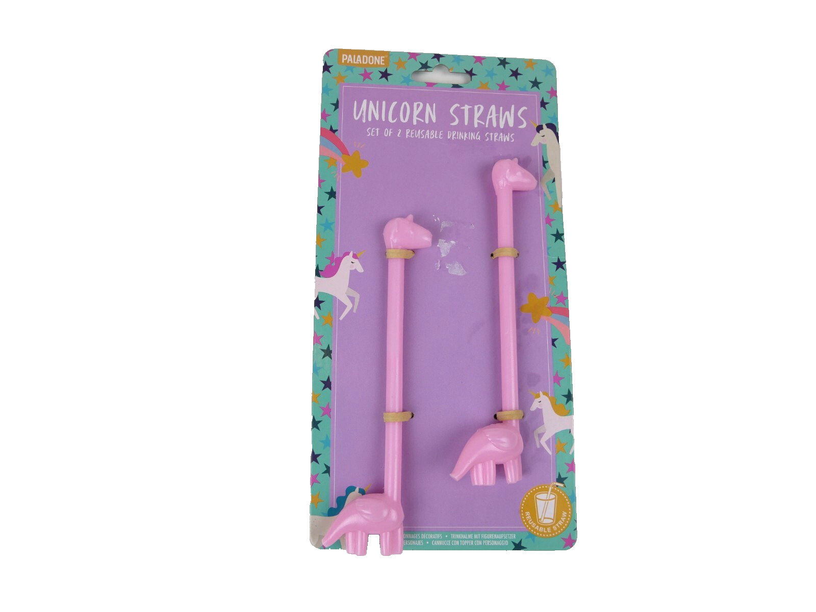 Paladone Unicorn Straws - Reusable Plastic Straws - Set of 2 NEW Pink