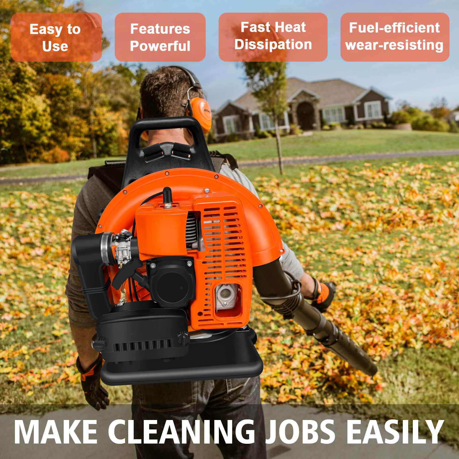 Backpack Leaf Blower Gas Powered Snow Blower 665CFM 63CC 2-Stroke 3HP 6800 RPM