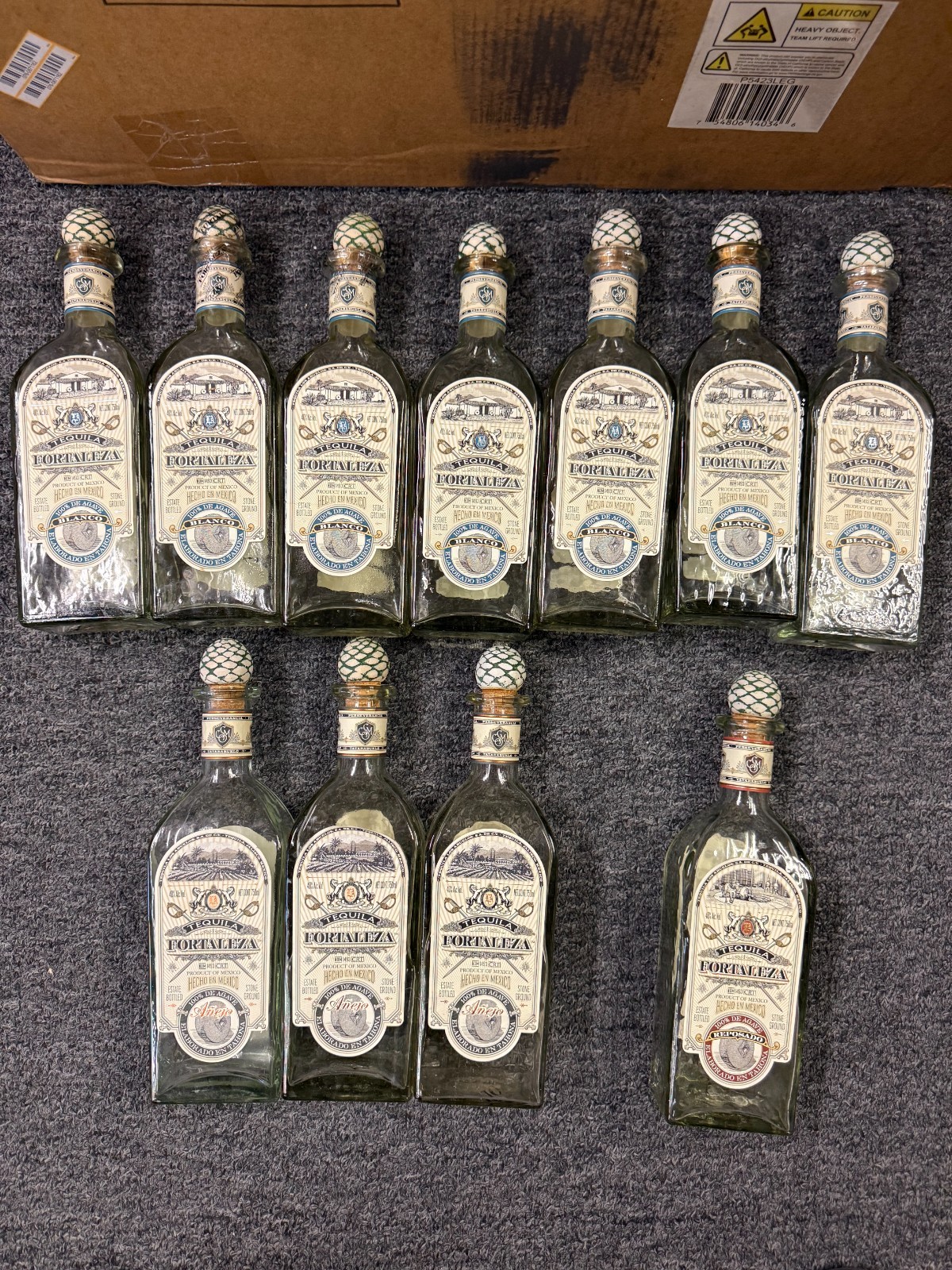 11 Bottles-Tequlia Fortaleza- USED UNRINSED 3 Anejo, 8 Blanco, 1 reposado