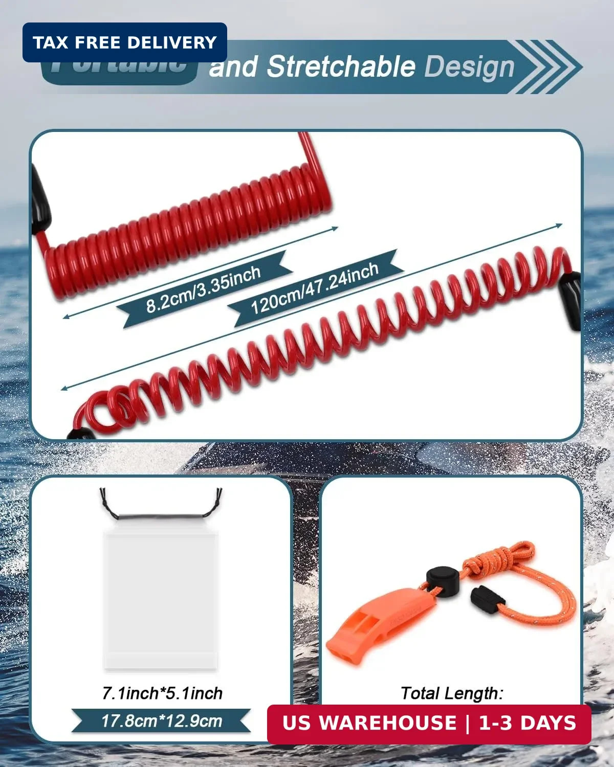 Universal Safety Boat Kill Switch Lanyard, Emergency Engine Stop Cord T