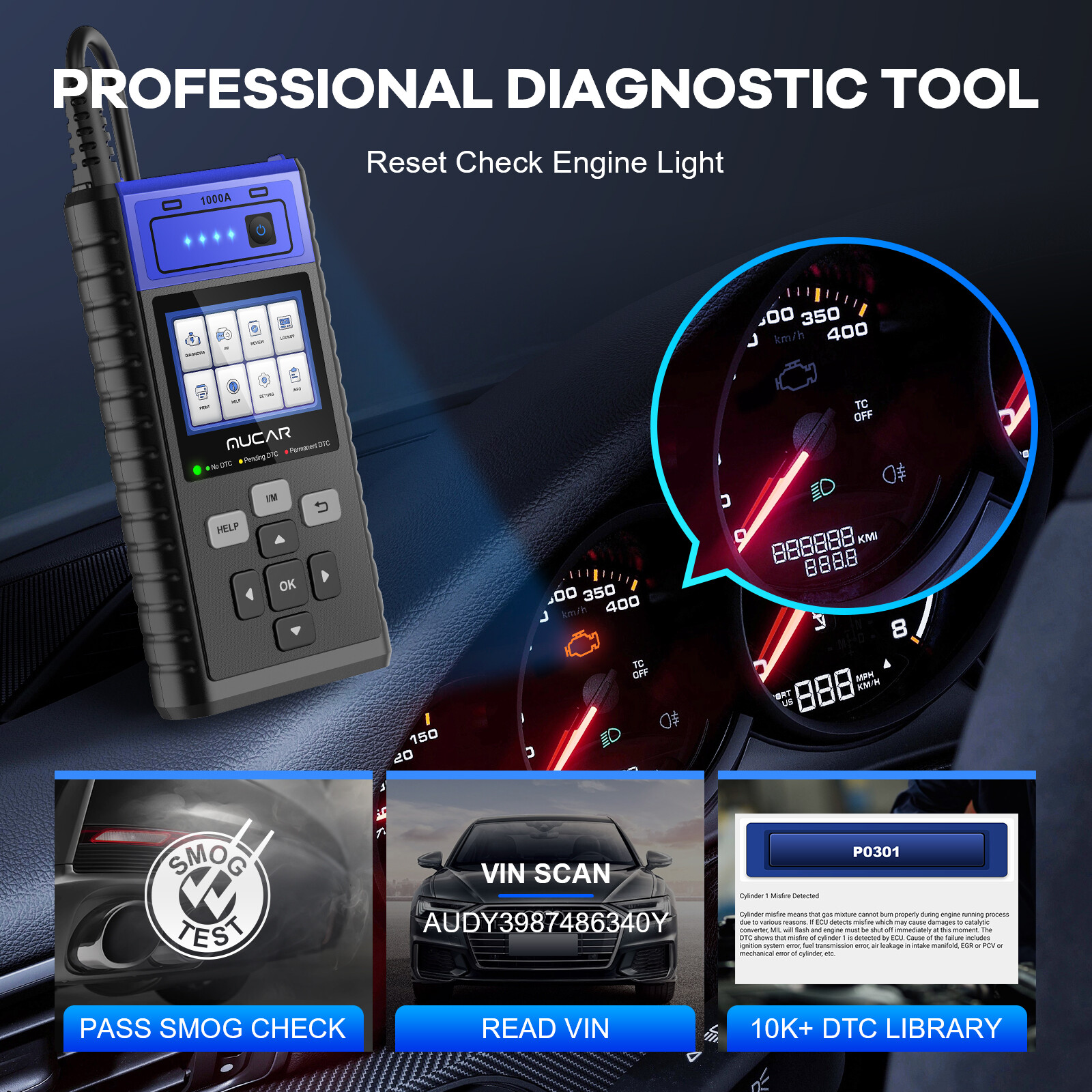 MUCAR JS501 OBD2 Code Reader Universal Car Jump Starter Booster Battery Charger