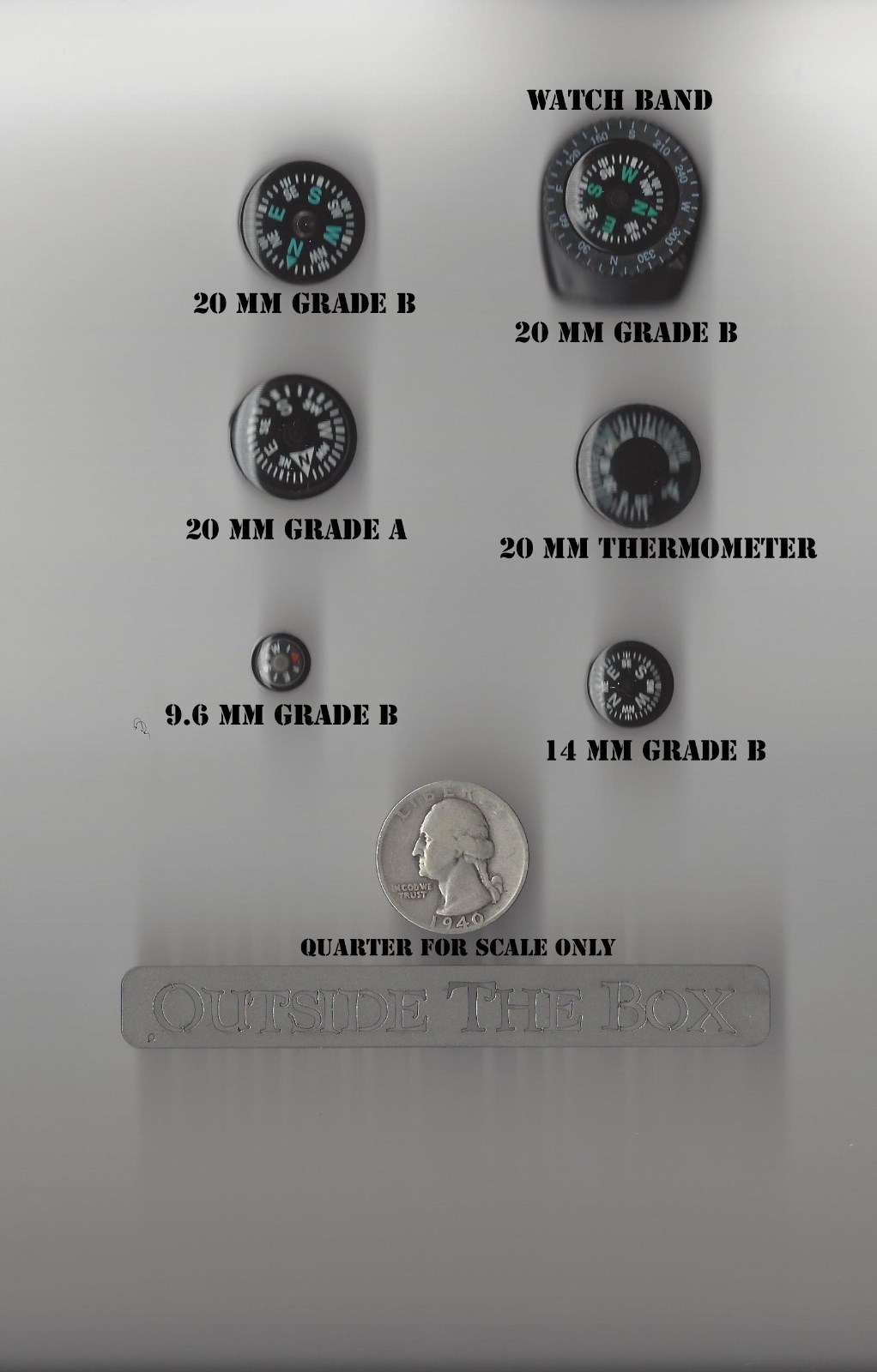 9.6mm Button Compass - Grade B, TINY Little Compass!, EDC (About 5/16+")