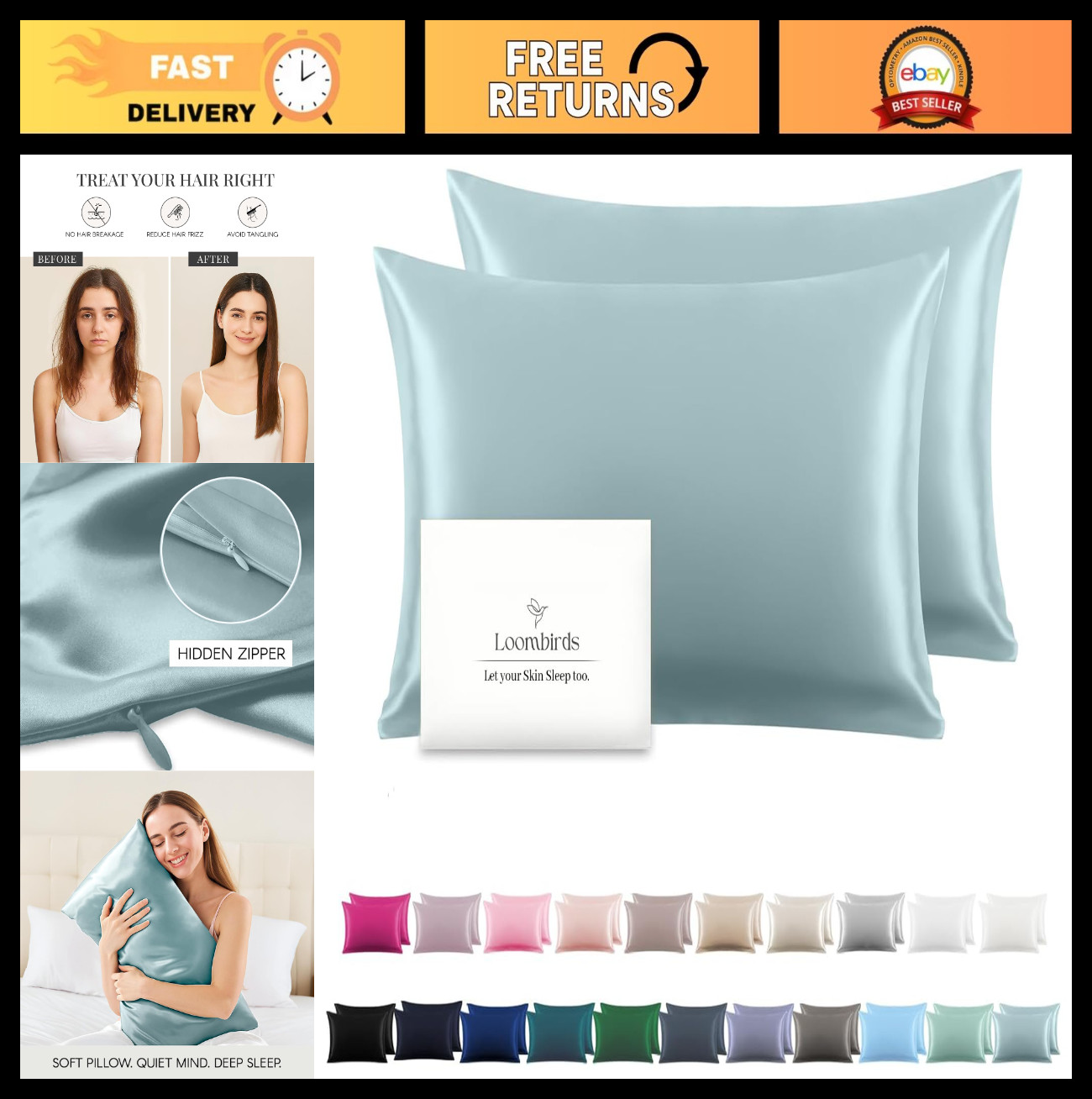 Silk Pillowcase for Hair & Skin, Standard 20"x30", Soft Breathable Cooling Cover