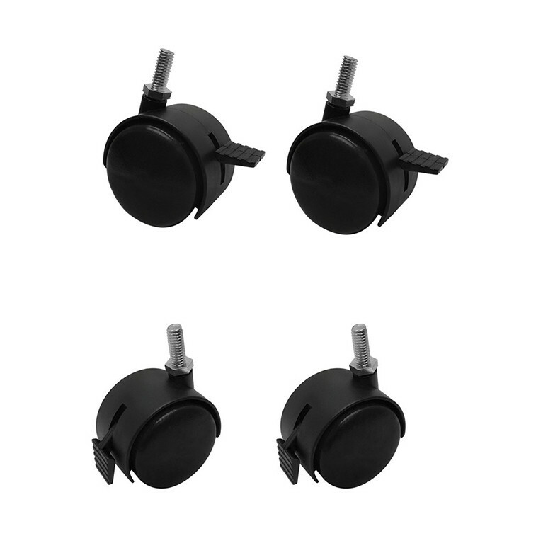 4 Pc 2 Inch Black PVC Nylon Twin Casters With Brake 3/8 x 1 Inch Thread Size