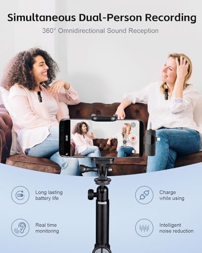 3-in-1 Wireless Lavalier Microphone for iPhone&Android,mini Microphone for