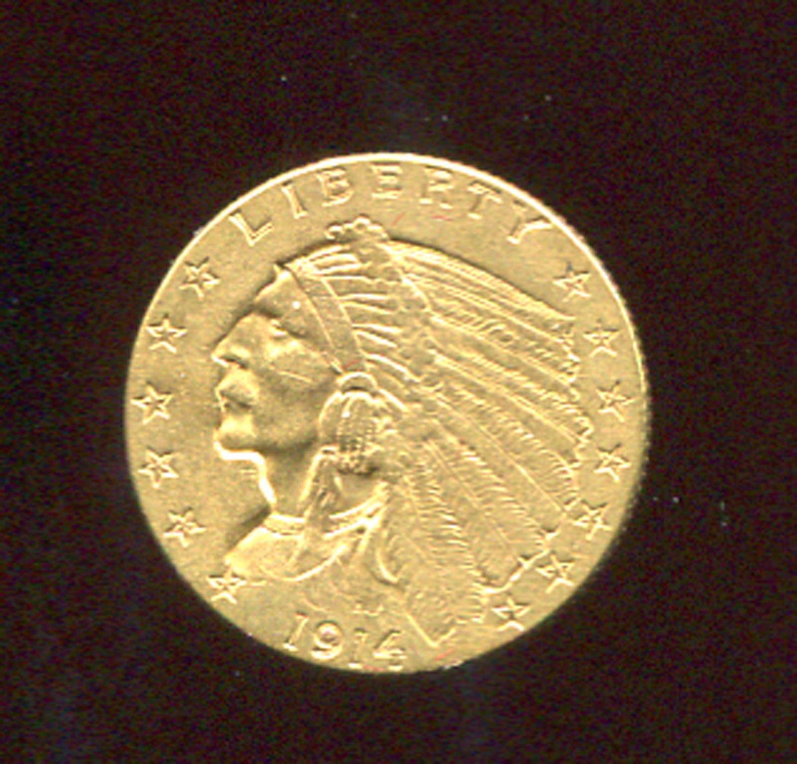 1914 INDIAN HEAD $2.50 GOLD QUARTER EAGLE COIN AU (R966) Mintage 240,000