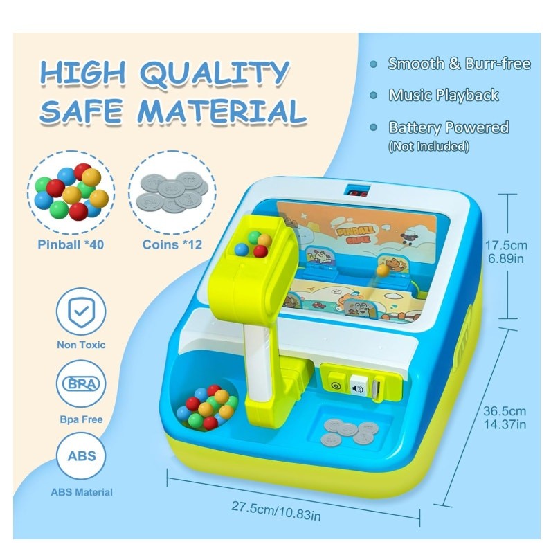 Pinball Machine for Kids, Interactive Electronic Toy40 Pinballs & 12 Coins