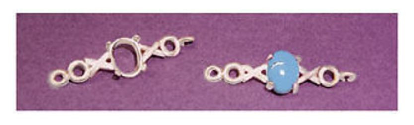 8x6mm Oval Cab X's & O's Sterling Silver Pre-Notched Bracelet Link Setting