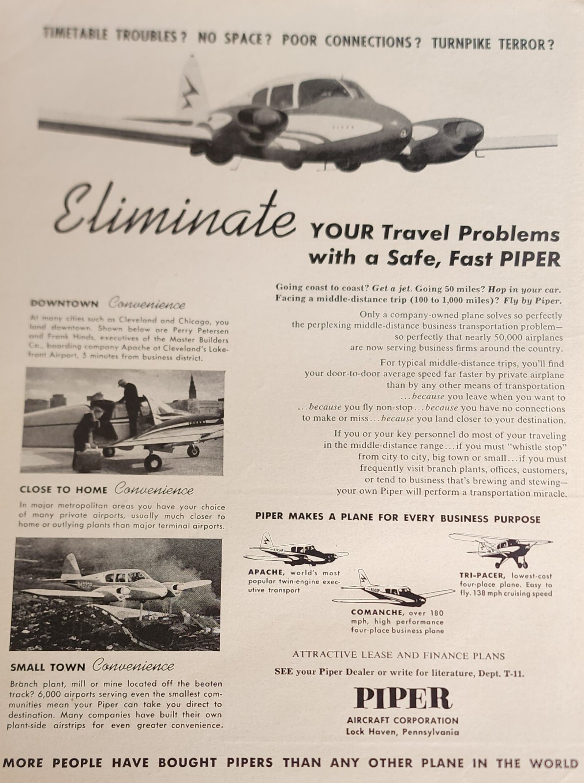 Piper Aircraft Plane Magazine Ad Picture Vintage Collectible Wall Art Decor