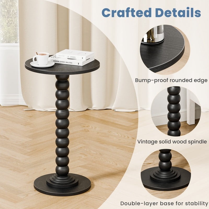 Round Side Table - Solid Wood Leg Small Drink Table for Living Room Bedroom