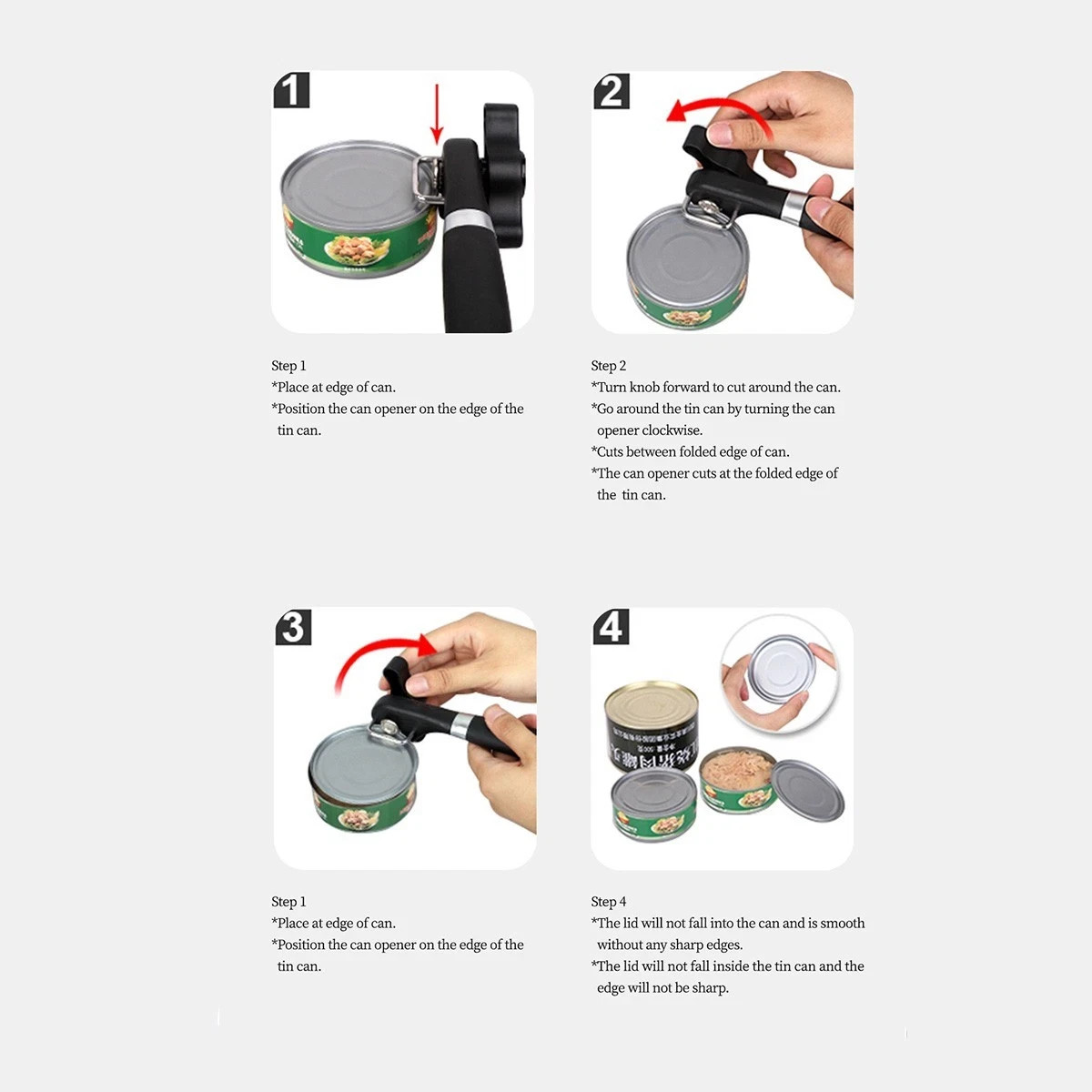 Plastic Hand-actuated Can Opener Safety Kitchen Tools Easy Grip Side Cut Manual