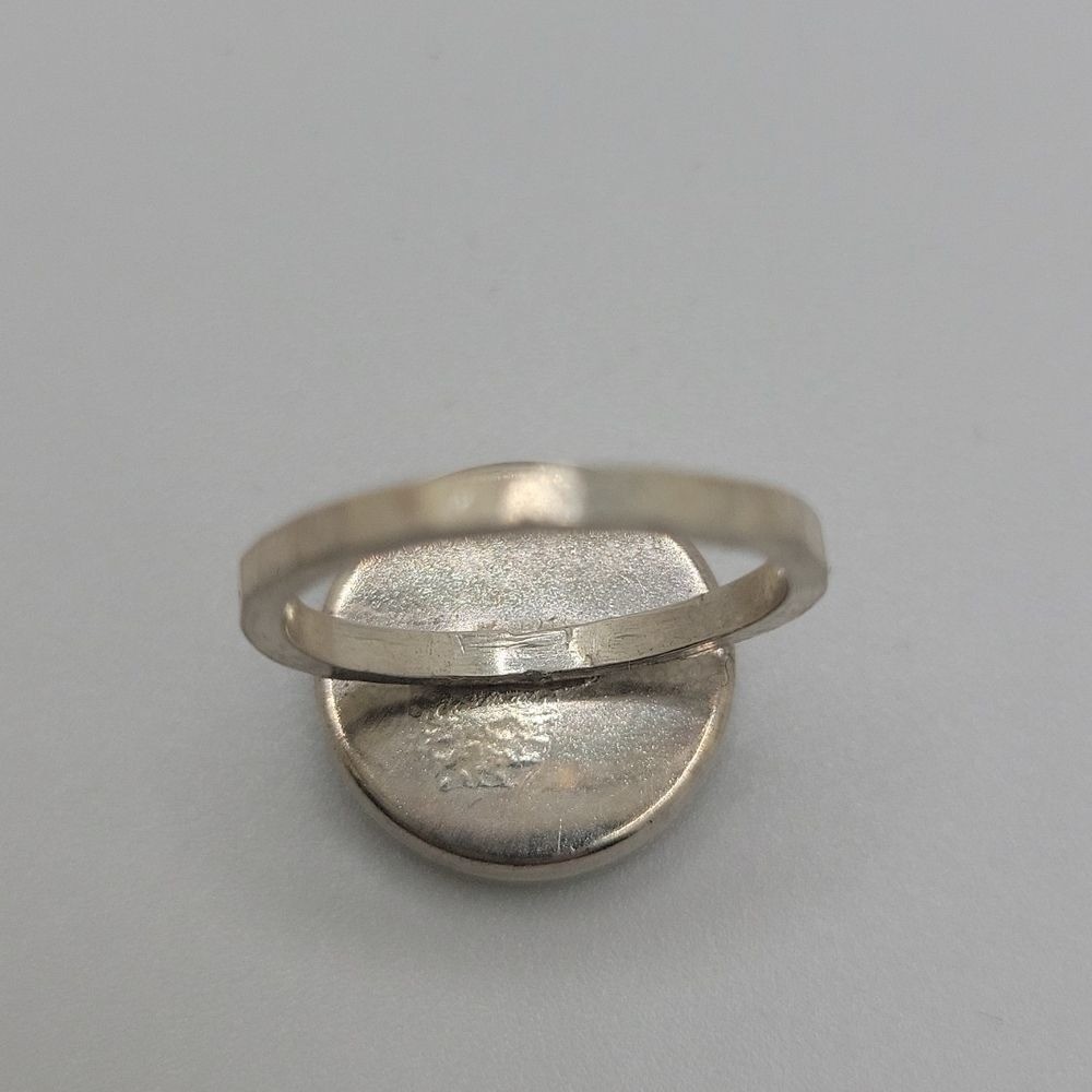 Artisan made green stamp ring silver. Size 5
