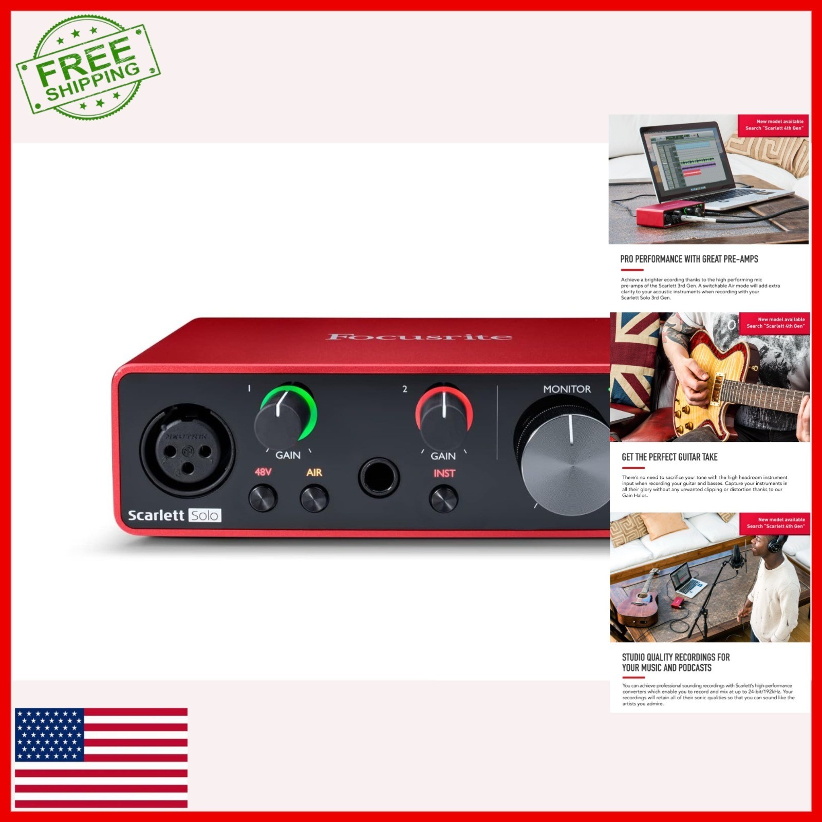 Focusrite Scarlett Solo 3rd Gen USB Audio Interface for Musicians