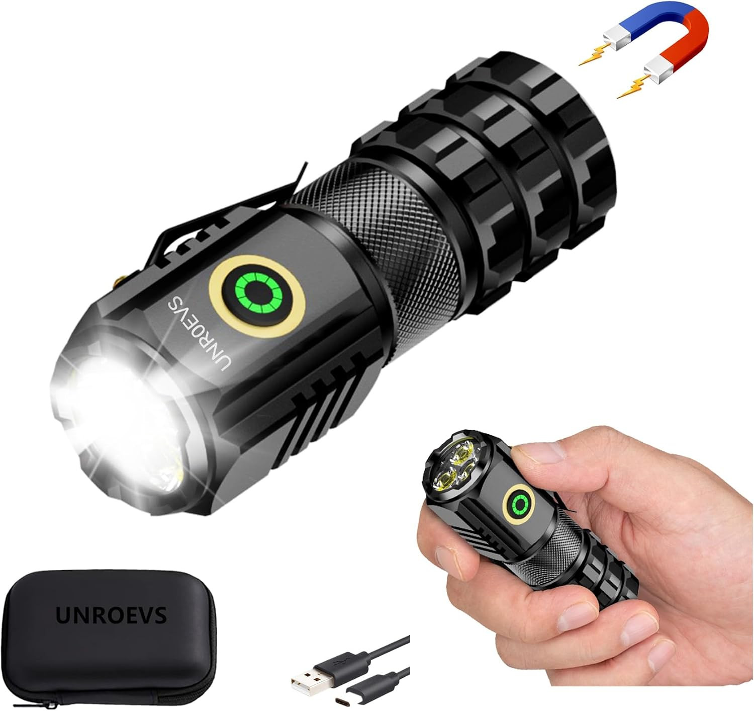 XC06 Led Small Flashlight 2550 Lumens with Magnetic Base | Mini Flashligts USB-C