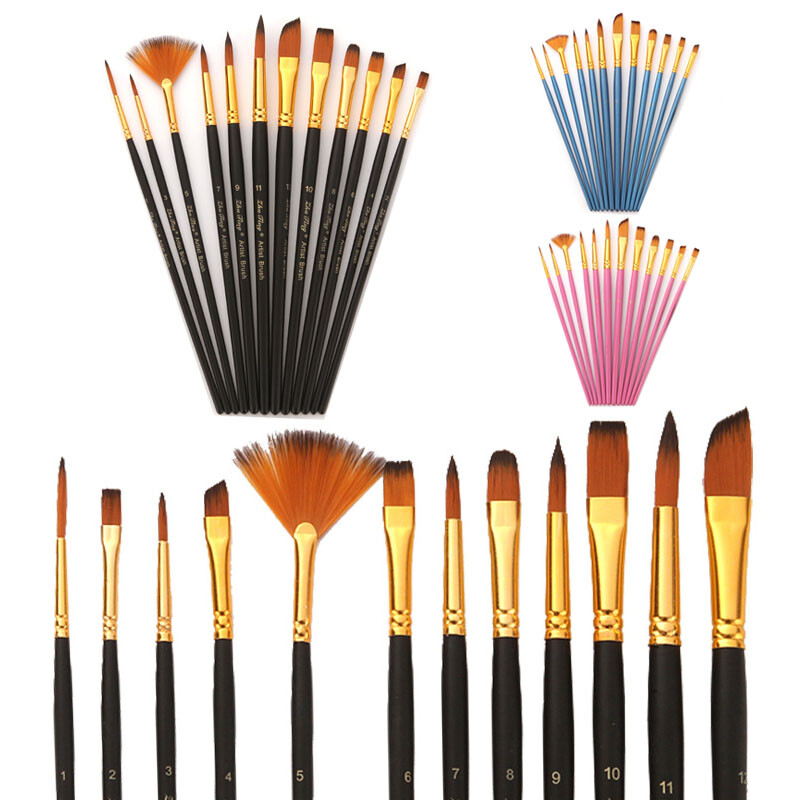 Diverse Shape Paint Brush Set 12Pcs for Canvas Painting Gouache, Canvas Painting