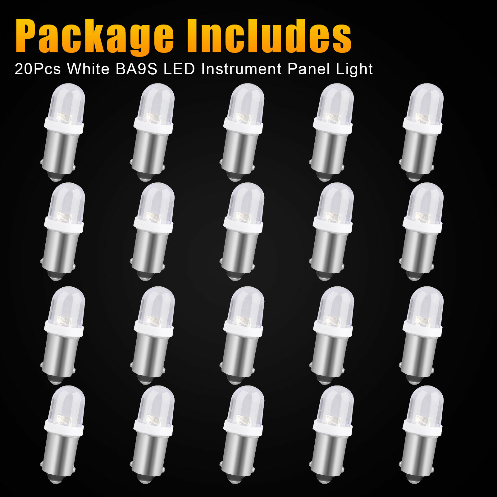 20PCS BA9S LED Interior Dome Instrument Panel Dash Gauge Light Bulbs 6000K White