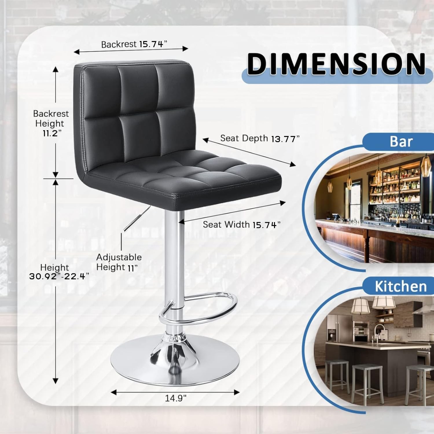 Bar Stools Modern PU Leather Adjustable Swivel Barstools Armless Hydraulic