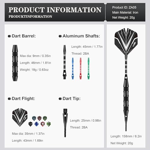 Darts Plastic Tip - Professional Soft Tip Darts Set - 12 Pcs 20 Gram with 50