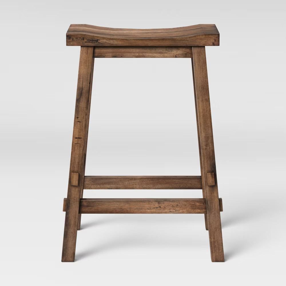 Threshold Backless Saddle Counter Stool Bar Distressed Wood
