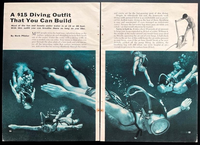 "Diving Outfit That you Can Build" 1954 How PLANS Aqualung~Medusa Face Mask+more