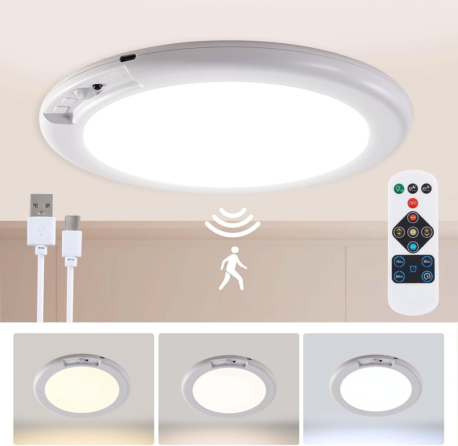 Rechargeable Wireless Remote for Closet Shower,Magnetic Motion Sensor Light