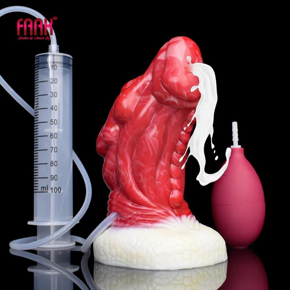 Ejaculation Alien Dildo with Sucker Silicone Curved G-spot Vagina Penis Thick
