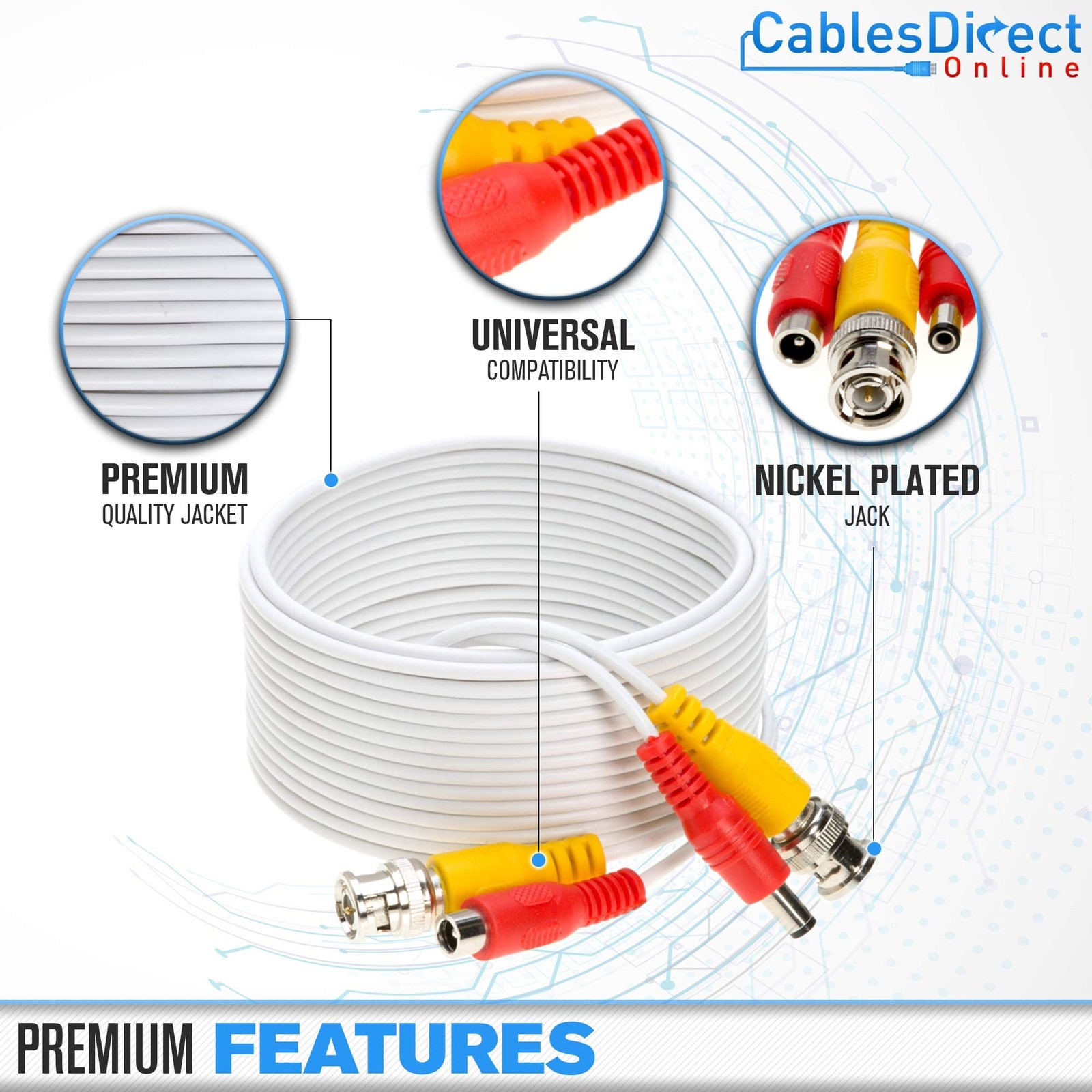 75FT Black Premade BNC Video Power Cable Extension Wire for CCTV Security Cam...